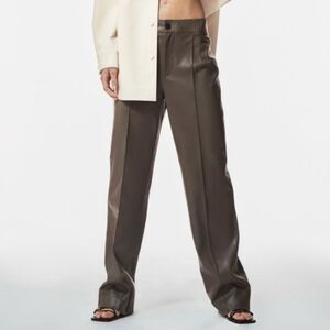 ZARA Women's Brown Faux Leather Pants Wet Beltloops Size Small